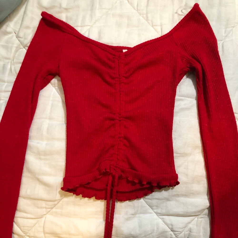 Bright red date night scrunch front crop top